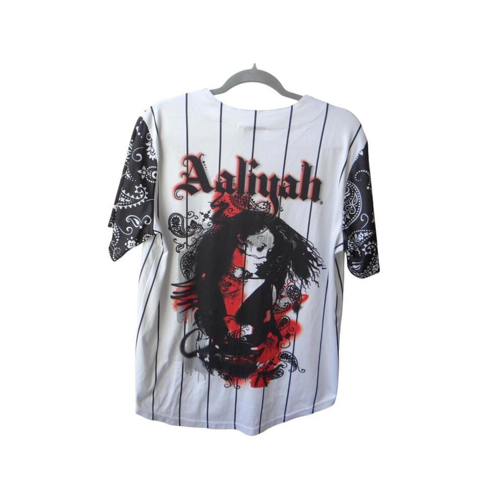 Y2k - Vintage Aaliyah Graphic Baseball Jersey - White & Black - Small